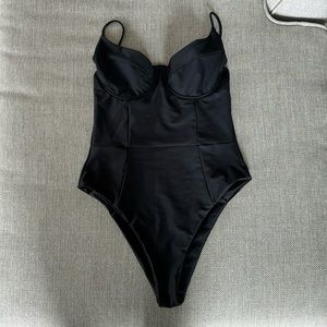 Skatie black one piece bathing suit, size Large